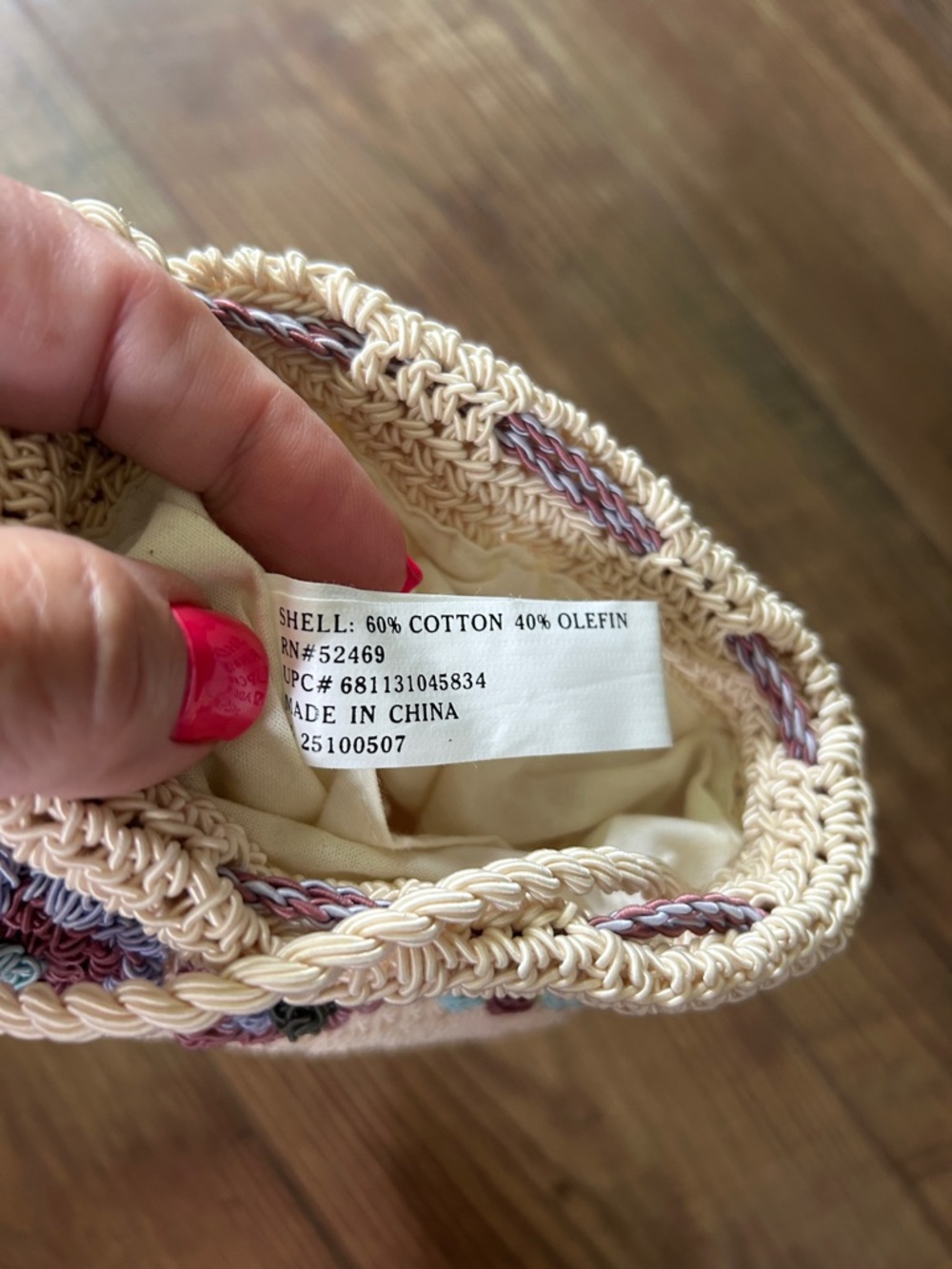 Handmade Cream Crochet Floral Drawstring Crossbody Bag by - Picture 5 of 5